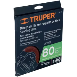 Discos de Lija 7" G80 RespaldoFibra 5Piezas D7/8 OAluminio, Truper 100162 Truper-Discos de Lija 7" G80 RespaldoFibra 5Piezas D7/