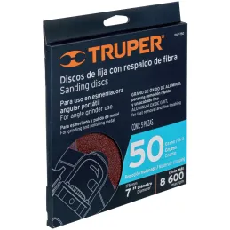 Discos de Lija 7" G50 RespaldoFibra 5Piezas D7/8 OAluminio, Truper 100161 Truper-Discos de Lija 7" G50 RespaldoFibra 5Piezas D7/