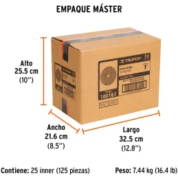 Discos de Lija 7" G50 RespaldoFibra 5Piezas D7/8 OAluminio, Truper 100161 Truper-Discos de Lija 7" G50 RespaldoFibra 5Piezas D7/