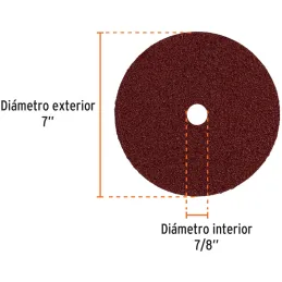 Discos de Lija 7" G36 RespaldoFibra 5Piezas D7/8 OAluminio, Truper 100160 Truper-Discos de Lija 7" G36 RespaldoFibra 5Piezas D7/