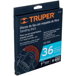 Discos de Lija 7" G36 RespaldoFibra 5Piezas D7/8 OAluminio, Truper 100160 Truper-Discos de Lija 7" G36 RespaldoFibra 5Piezas D7/