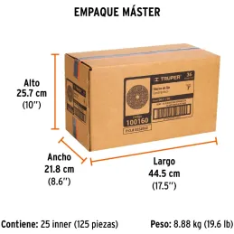 Discos de Lija 7" G36 RespaldoFibra 5Piezas D7/8 OAluminio, Truper 100160 Truper-Discos de Lija 7" G36 RespaldoFibra 5Piezas D7/