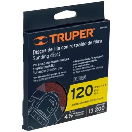 Discos de Lija 4-1/2" G120 RespaldoFibra 5Piezas D7/8 OAluminio, Truper 100128 Truper-Discos de Lija 4-1/2" G120 RespaldoFibra 5