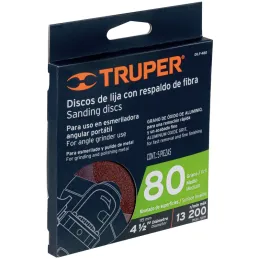 Discos de Lija 4-1/2" G80 RespaldoFibra 5Piezas D7/8 OAluminio, Truper 100127 Truper-Discos de Lija 4-1/2" G80 RespaldoFibra 5Pi