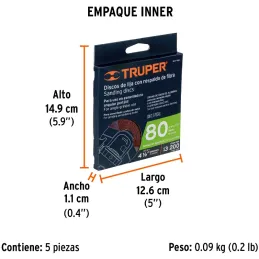 Discos de Lija 4-1/2" G80 RespaldoFibra 5Piezas D7/8 OAluminio, Truper 100127 Truper-Discos de Lija 4-1/2" G80 RespaldoFibra 5Pi