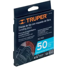 Discos de Lija 4-1/2" G50 RespaldoFibra 5Piezas D7/8 OAluminio, Truper 100126 Truper-Discos de Lija 4-1/2" G50 RespaldoFibra 5Pi