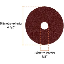 Discos de Lija 4-1/2" G24 RespaldoFibra 5Piezas D7/8 OAluminio, Truper 100124 Truper-Discos de Lija 4-1/2" G24 RespaldoFibra 5Pi