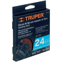 Discos de Lija 4-1/2" G24 RespaldoFibra 5Piezas D7/8 OAluminio, Truper 100124 Truper-Discos de Lija 4-1/2" G24 RespaldoFibra 5Pi