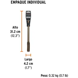 Cinceles SDS Plus Cincel Hueco Para Acanalado 3/4" x25cm AC para RotoMartillos, Truper 13927 Truper-Cinceles SDS Plus Cincel Hue