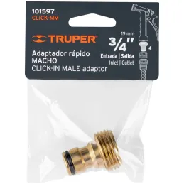 Conector Sistema Click Macho E3/4, Truper 101597 Truper-Conector Sistema Click Macho E3/4, Truper 101597 Fabricado en latón sóli