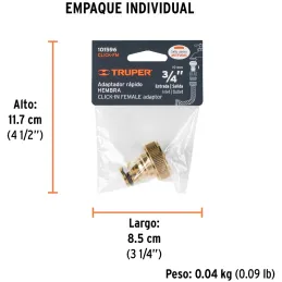Conector Sistema Click Hembra E3/4, Truper 101596 Truper-Conector Sistema Click Hembra E3/4, Truper 101596 Fabricado en latón só
