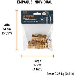 Juego de Conectores Rapidos Sistema Click E3/4 5Piezas, Truper 101600 Truper-Juego de Conectores Rapidos Sistema Click E3/4 5Pie