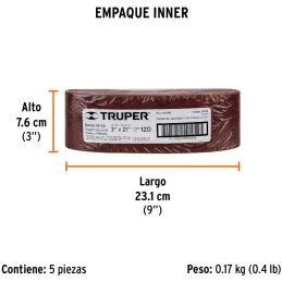 Lijas de Banda G120 3x21" x5u OAluminio Truper 15819 Truper-Lijas de Banda G120 3x21" x5u OAluminio Truper 15819 Fabricado en óx