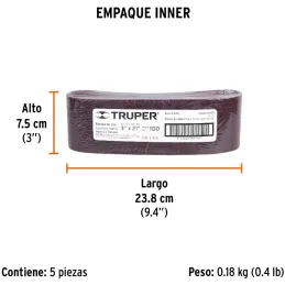 Lijas de Banda G100 3x21" x5u OAluminio Truper 15800 Truper-Lijas de Banda G100 3x21" x5u OAluminio Truper 15800 Fabricado en óx
