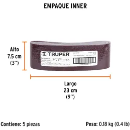 Lijas de Banda G80 3x21" x5u OAluminio Truper 15799 Truper-Lijas de Banda G80 3x21" x5u OAluminio Truper 15799 Fabricado en óxid