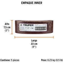 Lijas de Banda G50 3x21" x5u OAluminio Truper 15796 Truper-Lijas de Banda G50 3x21" x5u OAluminio Truper 15796 Fabricado en óxid