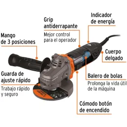 Amoladora 4-1/2 850W M14 Ergo-Pro Ergonomico, Truper 100735 Truper-Amoladora 4-1/2 850W M14 Ergo-Pro Ergonomico, Truper 100735 M