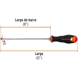 Desarmador Plano Bhex 1/4" x8" ComfortGrip Truper 100833 Truper-Desarmador Plano Bhex 1/4" x8" ComfortGrip Truper 100833 Barra h