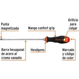 Desarmador Plano Bhex 1/4" x8" ComfortGrip Truper 100833 Truper-Desarmador Plano Bhex 1/4" x8" ComfortGrip Truper 100833 Barra h