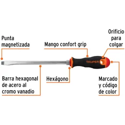 Desarmador Plano Bhex 3/8" x8" ComfortGrip Truper 100834 Truper-Desarmador Plano Bhex 3/8" x8" ComfortGrip Truper 100834 Barra h