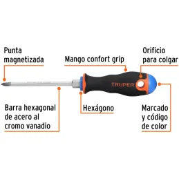 Desarmador Estrella BHex 3/16" x4" ComfortGrip Truper 100836 Truper-Desarmador Estrella BHex 3/16" x4" ComfortGrip Truper 100836