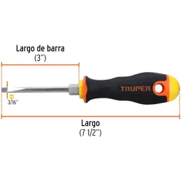 Desarmador Cabinet BHex 3/16" x3" ComfortGrip Truper 100840 Truper-Desarmador Cabinet BHex 3/16" x3" ComfortGrip Truper 100840 B