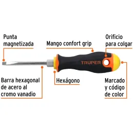 Desarmador Cabinet BHex 3/16" x3" ComfortGrip Truper 100840 Truper-Desarmador Cabinet BHex 3/16" x3" ComfortGrip Truper 100840 B