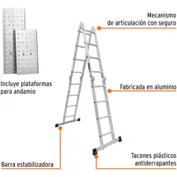 Escaleras Multiposicion 16 Peldaños T1 Max5.7m P13.8kg Aluminio, Truper 101906 Truper-Escaleras Multiposicion 16 Peldaños T1 Max