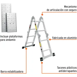 Escaleras Multiposicion 8 Peldaños T1 Max3.6m P10.4kg Aluminio, Truper 101905 Truper-Escaleras Multiposicion 8 Peldaños T1 Max3.
