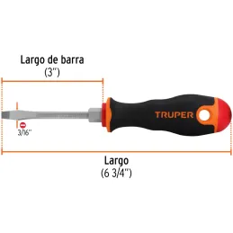 Desarmador Plano Bhex 3/16" x3" ComfortGrip Truper 100831 Truper-Desarmador Plano Bhex 3/16" x3" ComfortGrip Truper 100831 Barra
