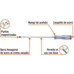 Desarmador Plano de Golpe 3/8" x10" Bhex Macetato Truper 100813 Truper-Desarmador Plano de Golpe 3/8" x10" Bhex Macetato Truper 