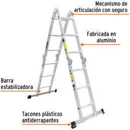 Escaleras Multiposicion 12 Peldaños T1 Max4.6m P12.2kg Aluminio, Truper 100495 Truper-Escaleras Multiposicion 12 Peldaños T1 Max