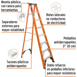 Escaleras de Tijera 7 Peldaños T2 Max3.7m P10.5kg FibraVidrio, Truper 100227 Truper-Escaleras de Tijera 7 Peldaños T2 Max3.7m P1