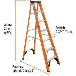 Escaleras de Tijera 6 Peldaños T2 Max3.4m P9kg FibraVidrio, Truper 100226 Truper-Escaleras de Tijera 6 Peldaños T2 Max3.4m P9kg 