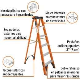Escaleras de Tijera 5 Peldaños T2 Max3m P7.5kg FibraVidrio, Truper 100225 Truper-Escaleras de Tijera 5 Peldaños T2 Max3m P7.5kg 