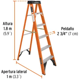Escaleras de Tijera 5 Peldaños T2 Max3m P7.5kg FibraVidrio, Truper 100225 Truper-Escaleras de Tijera 5 Peldaños T2 Max3m P7.5kg 