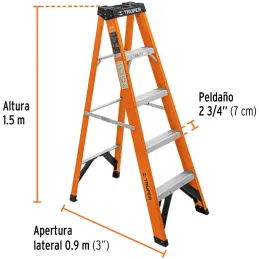 Escaleras de Tijera 4 Peldaños T2 Max2.9m P6.5kg FibraVidrio, Truper 100224 Truper-Escaleras de Tijera 4 Peldaños T2 Max2.9m P6.
