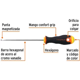 Desarmador Cabinet BHex 1/8" x4-1/2" ComfortGrip Truper 18549 Truper-Desarmador Cabinet BHex 1/8" x4-1/2" ComfortGrip Truper 185