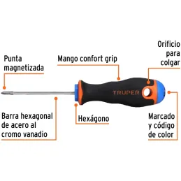 Desarmador Estrella Bhex 1/8" x2-1/2" ComfortGrip Truper 18547 Truper-Desarmador Estrella Bhex 1/8" x2-1/2" ComfortGrip Truper 1