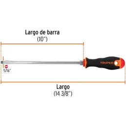 Desarmador Plano Bhex 5/16" x10" ComfortGrip Truper 18546 Truper-Desarmador Plano Bhex 5/16" x10" ComfortGrip Truper 18546 Barra