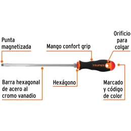 Desarmador Plano Bhex 5/16" x10" ComfortGrip Truper 18546 Truper-Desarmador Plano Bhex 5/16" x10" ComfortGrip Truper 18546 Barra