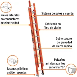 Escaleras Telescopicas 20 Peldaños T2 Max5.8m P18kg FibraVidrio, Truper 100228 Truper-Escaleras Telescopicas 20 Peldaños T2 Max5