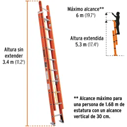 Escaleras Telescopicas 20 Peldaños T2 Max5.8m P18kg FibraVidrio, Truper 100228 Truper-Escaleras Telescopicas 20 Peldaños T2 Max5