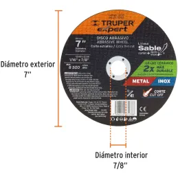 Discos de Corte Metal 7" x1.5mm OAluminio Inox D7/8 T41, Truper 11998 Truper-Discos de Corte Metal 7" x1.5mm OAluminio Inox D7/8