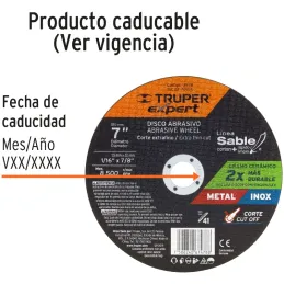 Discos de Corte Metal 7" x1.5mm OAluminio Inox D7/8 T41, Truper 11998 Truper-Discos de Corte Metal 7" x1.5mm OAluminio Inox D7/8