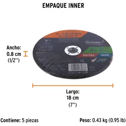 Discos de Corte Metal 7" x1.5mm OAluminio Inox D7/8 T41, Truper 11998 Truper-Discos de Corte Metal 7" x1.5mm OAluminio Inox D7/8