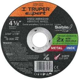 Discos de Corte Metal 4-1/2" x1mm OAluminio Inox D7/8 T41, Truper 11899 Truper-Discos de Corte Metal 4-1/2" x1mm OAluminio Inox 