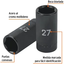 Dados 27mm E1/2 Impacto Tubulares Hexagonales CrMolibdeno, Truper 100926 Truper-Dados 27mm E1/2 Impacto Tubulares Hexagonales Cr
