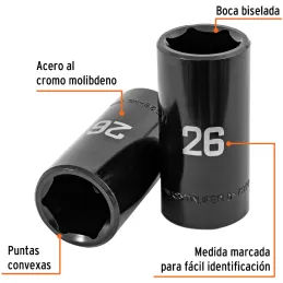 Dados 26mm E1/2 Impacto Tubulares Hexagonales CrMolibdeno, Truper 100925 Truper-Dados 26mm E1/2 Impacto Tubulares Hexagonales Cr