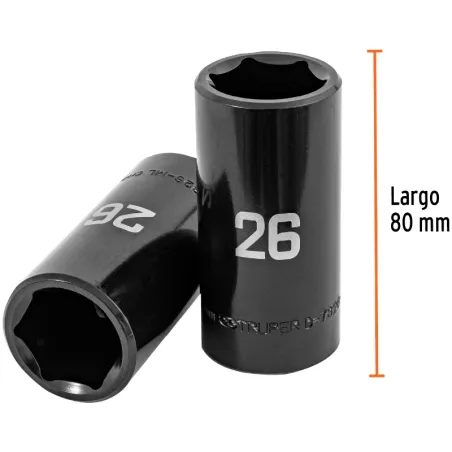 Dados 26mm E1/2 Impacto Tubulares Hexagonales CrMolibdeno, Truper 100925 Truper-Dados 26mm E1/2 Impacto Tubulares Hexagonales Cr